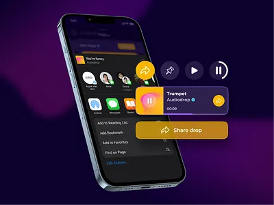 Audiodrop allows people to share sounds anywhere app dark ios share sharing sounds ui ux