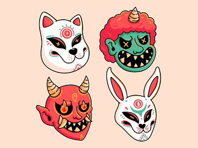 Cartoon Japanese Mask cartoon character colorful cute demon design devil graphic design hand drawn illustration japanese logo mask