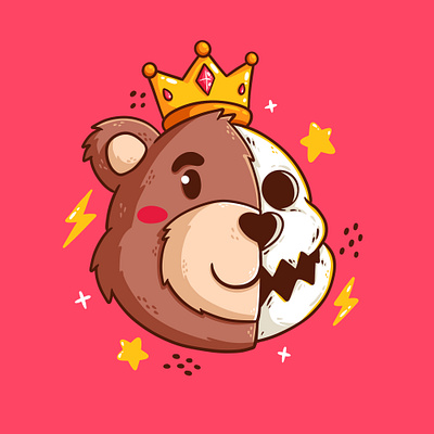 Skull Face Bear animal bear cartoon character colorful crown cute design graphic design illustration logo skull ui