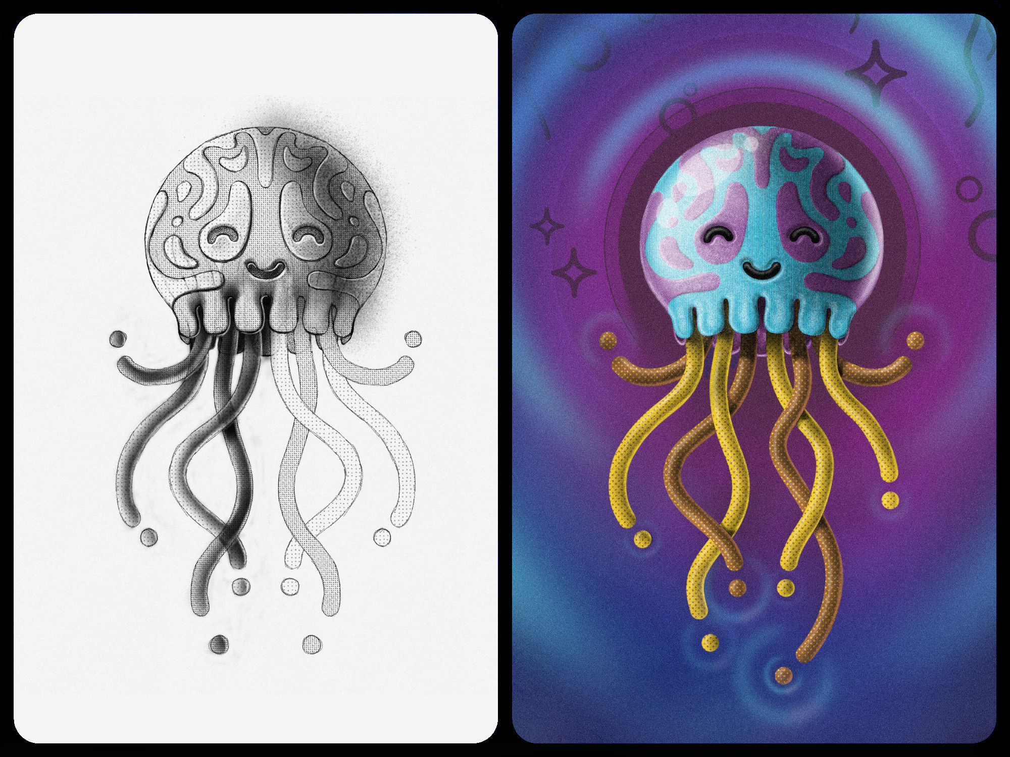 jellyfish illustration (aka el-pasta) 3d cartoon digital gimp graphic illustration ipadpro jellyfish meditation ocean tayasui ukraine underwater