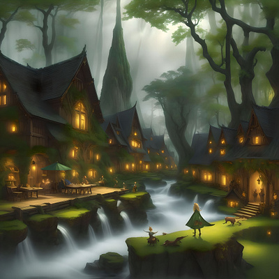 Elven village in the woods animation cart design graphic design illustration motion graphics