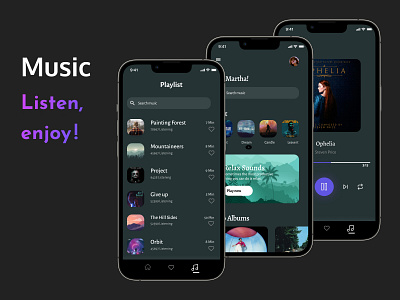 Mobile app "Music" designappmobile typography ui ux