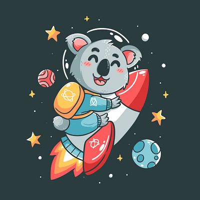 Astronaut Koala animal astronaut cartoon character colorful cute design graphic design illustration koala logo planet rocket space star