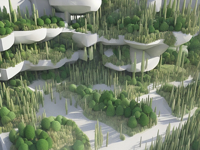 Tiered Gardens 3d 3d illustration c4d cinema 4d environment illustration generative art generative flora illustration landscape illustration stuart wade