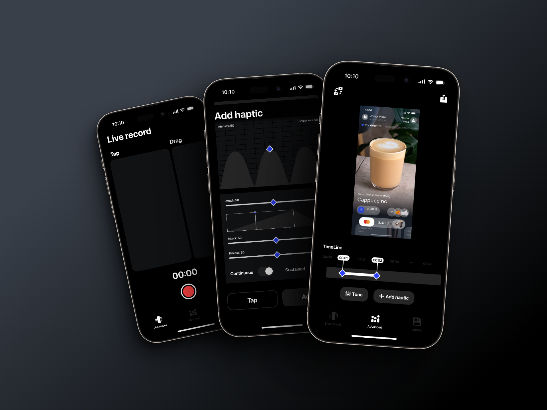 Haptic 2.0 – Vibration app app dark haptic minimal taptic ui ux vibration vibro