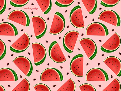 Summer pattern with watermelons 2d anasha design art cartoon design fabricdesign food fresh fruit graphic design illustration pattern patterndesign postcard print procreate summer textiledesign wallpaper watermelon