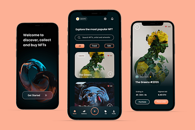 Dark UI- NFT Collectibles app illustration typography ui ux