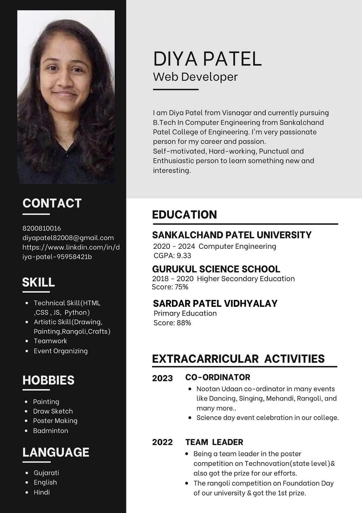 Resume by Diya Patel on Dribbble