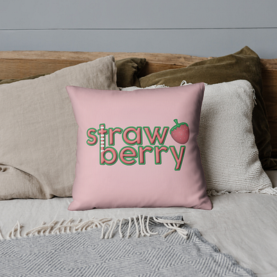 Pillow Mock Up: STRAWBERRY IN 3D text inflate 3d branding europe fun philippines pillow product product design strawberry strawberry pillow throw pillow