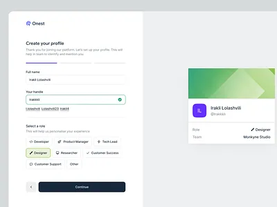 Create your profile colors create dashboard design designer developer full handle irakli lolashvili login minimalistic name profile register role sign in signup ui