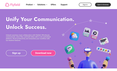 Landing page for SaaS Communication WebApp communication hero section illustration landing page lightui ui website