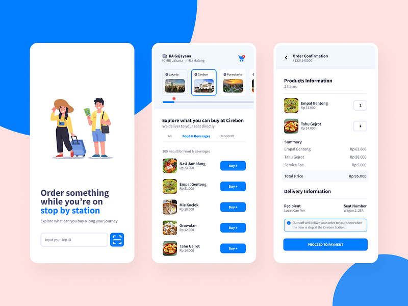 In Train Order Food Mobile Application design food food order food order app illustrations landing page mobile ui train travel travel app travelling ui user interface