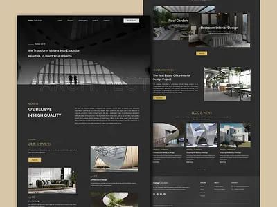 Architect Landing page UI/UX design architect architecture blog clean dark graphic design homepage interior design landing page landscape minimal portfolio projects renovation services trendy design 2023 ui design ux design web design website design