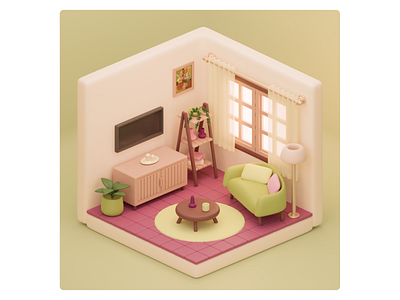 Isometric living room 3d blender colors graphicdesign illustration isometric