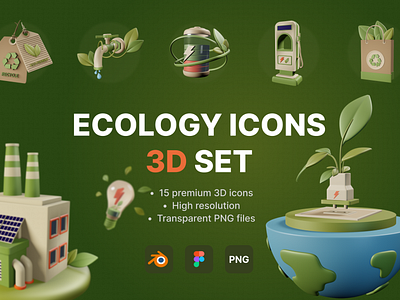 Ecology 3D icons set 3d battery eco eco tag ecological ecology ecosystem greeny illustration save energy saving energy tag