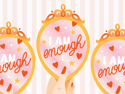 I Am Enough digital art empowerment illustration pink positive quote positive vibes positivity red reminder woman illustration yellow