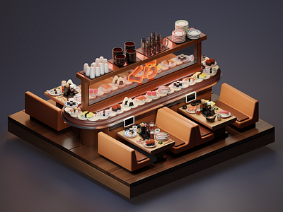 Kaiten sushi 3d b3d blender blender3d design illustration isometric kaiten sushi kura sushi sushi