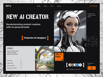 UI for AI Creator main page ai design illustration landing page logo robot site ui uiux web design website