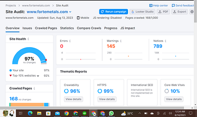 On-Page SEO of Fortemetals.com 404 error 500 error google search console increase core web vitals link indexing on page seo page speed insights
