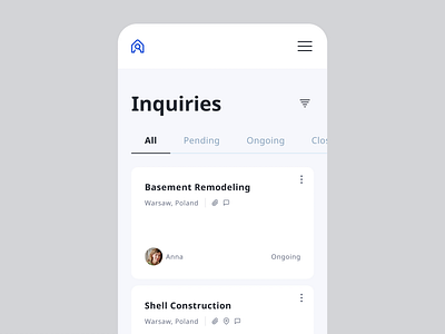 Mobile Dashboard for Construction Pros airbnb builder clean construction services diy flow home home building house house construction inquiry houzz inquiry minimal simple uber ui user dashboard user panel