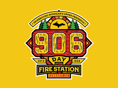 906 Day 906 906 day badge brand branding cannabis illustration michigan patch sticker the fire station trees up vector yooper