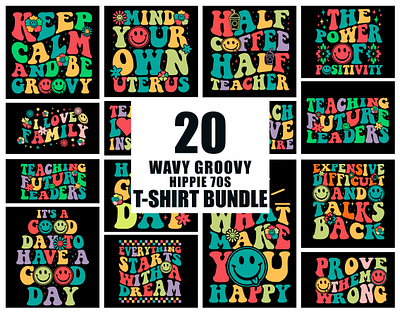 WAVY GROOVY HIPPIE 70S VINTAGE T-SHIRT BUNDLE trendy t shirt vintage t shirt