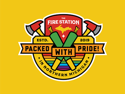 Packed With Pride axes badge brand branding cannabis illustration joints mark merch michigan pride rainbow sticker the fire station vector