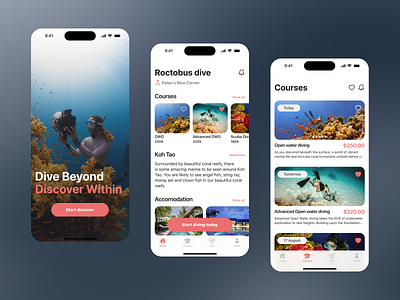 Diving App Design app design ui kit booking app design ios mobile travel ui