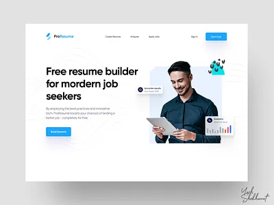 Resume Builder : Landing Page art clean design design designspiration exploration hero section illustration inspiration landing page minimal resume resume builder trending ui ux web design