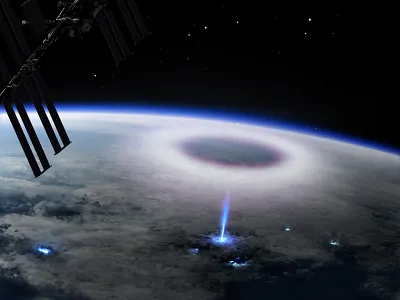 Blue Jet Lightning Illustration for Nature Magazine 2dart 2ddigital 2dillustration commission coverart digitalart digitalillustration environment environmentart illustration magazine mattepainting mountvisual naturemagazine