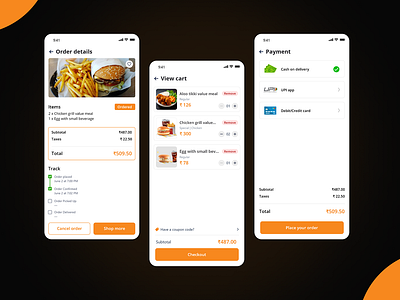 Food delivery mobile app | Online UI/UX billing ui cart ui checkout screen delivery app e commerce food app food delivery mobile app online payment screen product screen ui ux wallet ui
