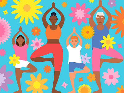 Yoga colorful fitness flowers illustration nature vector yoga