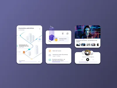 Widgets for Learn Apps 3d app audio course design elearning illustration learn light map minimal mobile player progress study ui ux vector video widget