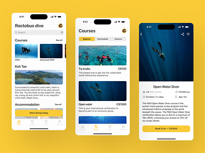 Booking App for Diving School appdesign bookingapp branding design interactivedesign interface mobileapp mobiledesign mobileui mobileux tourismapp ui uidesign userexperience userinterface ux uxdesign uxui uxuimagic