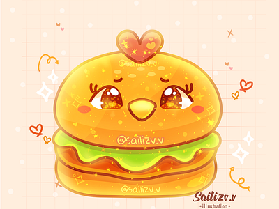 Chicken burguer by sailizv.v adorable adorable lovely artwork concept creative cute art design digitalart illustration