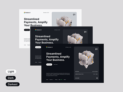 Hero Section - Riddle UI dark mode design system figma design framer design hero section kit landing page light mode product design simple ui ui design ui kit ui ux ui ux design user interface web design