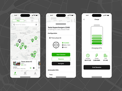 Searching Charging Stations || Mobile App app application charging design electric car green illustration map mobile app search ui ui design ux ux design