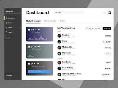 Bank Dashboard app design ui ux