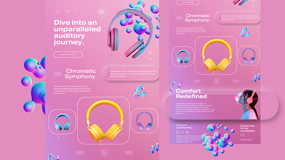 Pink Holographic Headphones Landing Page bright clear colorful dailyui headphones holographic isomorphism landing page pink ui