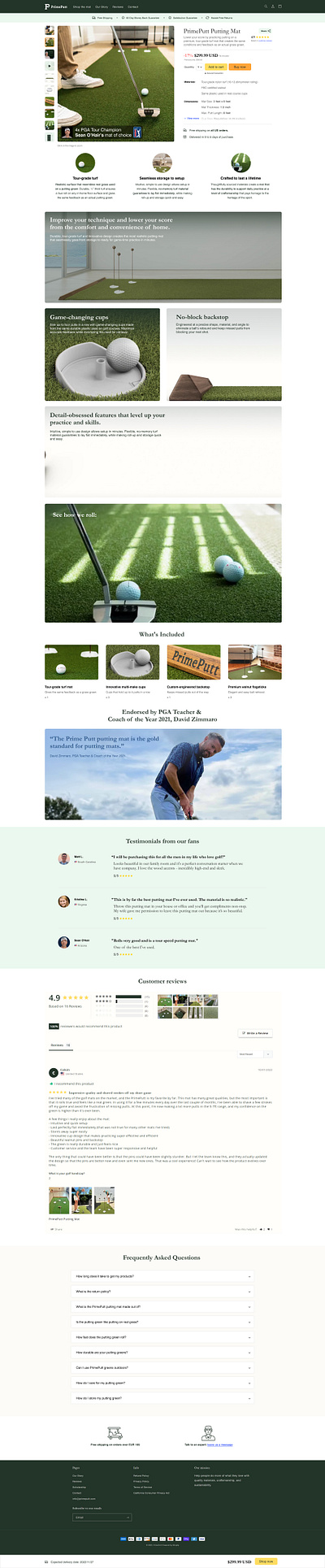 Primeputt Putting Mat Product Page 3d adobexd animation app branding code css design golf golfe graphic design illustration logo mat motion graphics putting ui ux