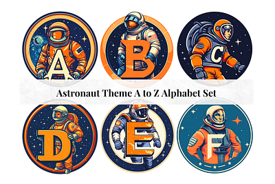 Set of 26 A to Z Alphabet Letters - Astronaut Theme alphabet design alphabet letters alphabet set astronaut branding circle monogram clipart letters commercial use fonts creative letter art decorative letters design designer fonts fancy fonts fancy letters fonts graphic design illustration illustrations logo typography