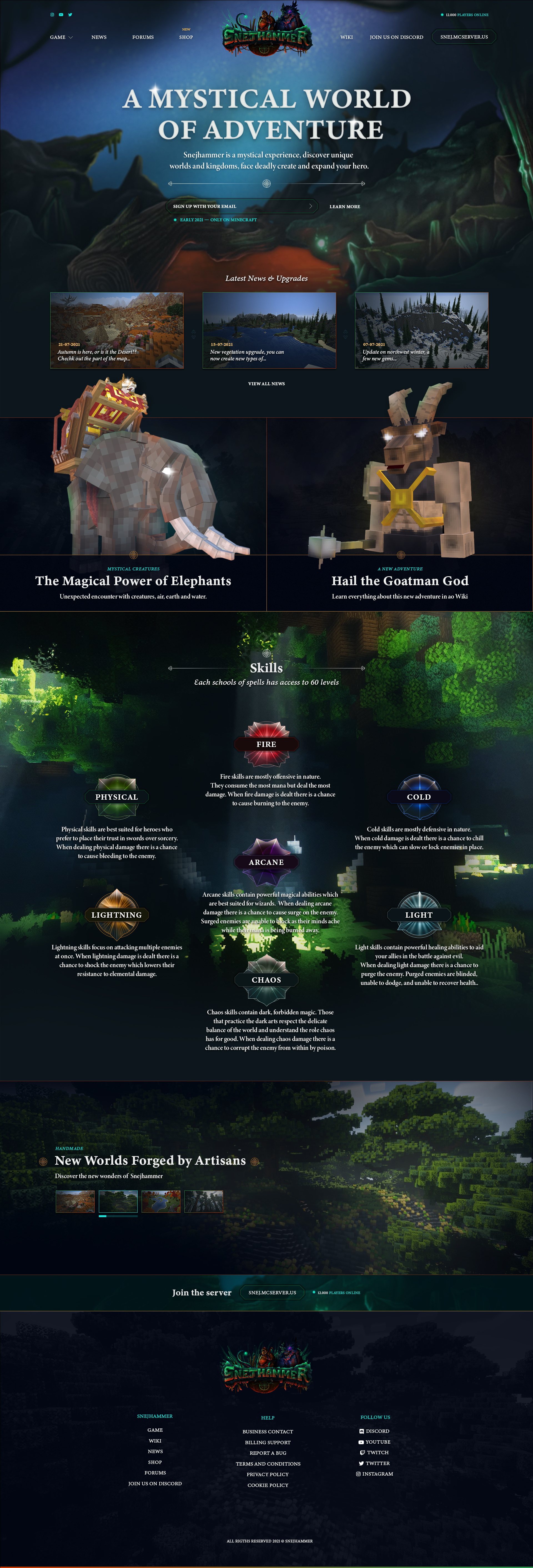 Snejhammer - Minecraft MMRPG adobexd animation app code css design game gaming illustration logo minecraft server site ui ux wbesite website