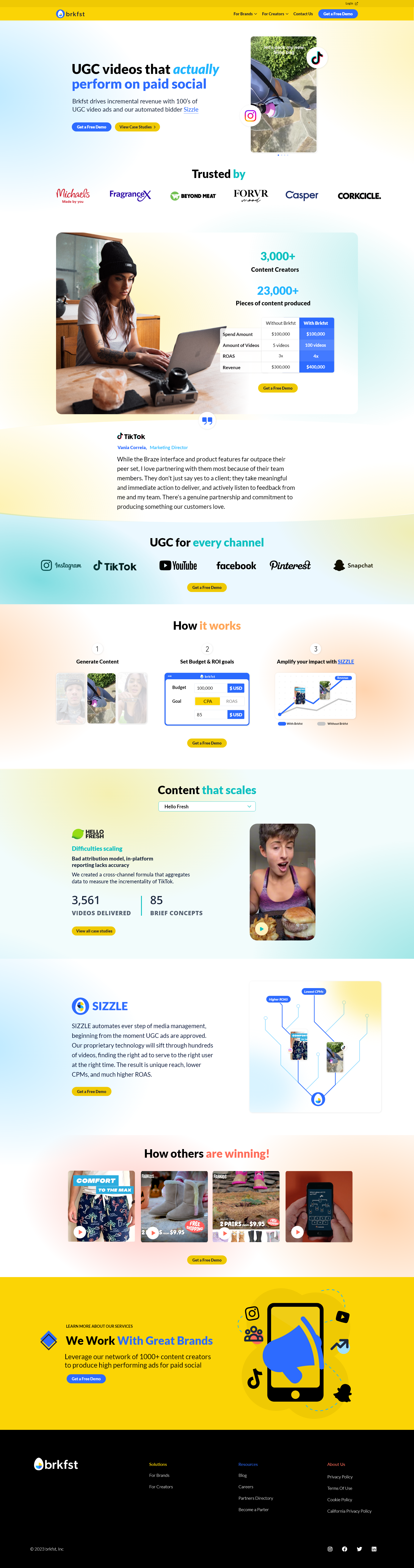 Brkfst - UGC Focus Homepage adobexd animation app code css design growth illustration logo marketing ugc ui ux