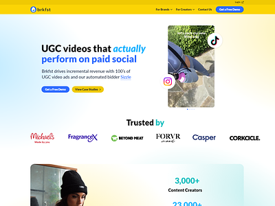 Brkfst - UGC Focus Homepage adobexd animation app code css design growth illustration logo marketing ugc ui ux