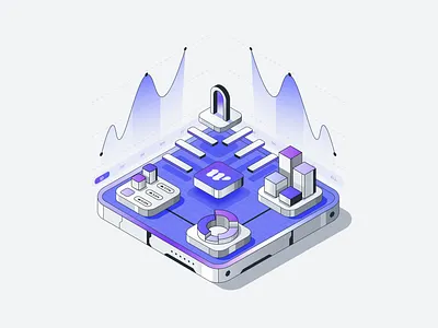 Whal.co Platform 3d ai app chart crypto dashboard finance fintech graph grid growth illustration investment isometric minimal mobile money platform user wallet