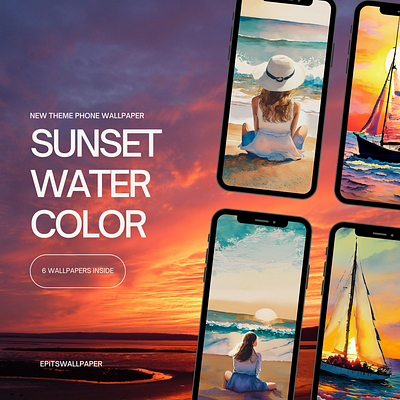 Sunset Theme Watercolor Phone Wallpaper design digital art graphic design illustration mobile phone wallpaper phone wallpaper