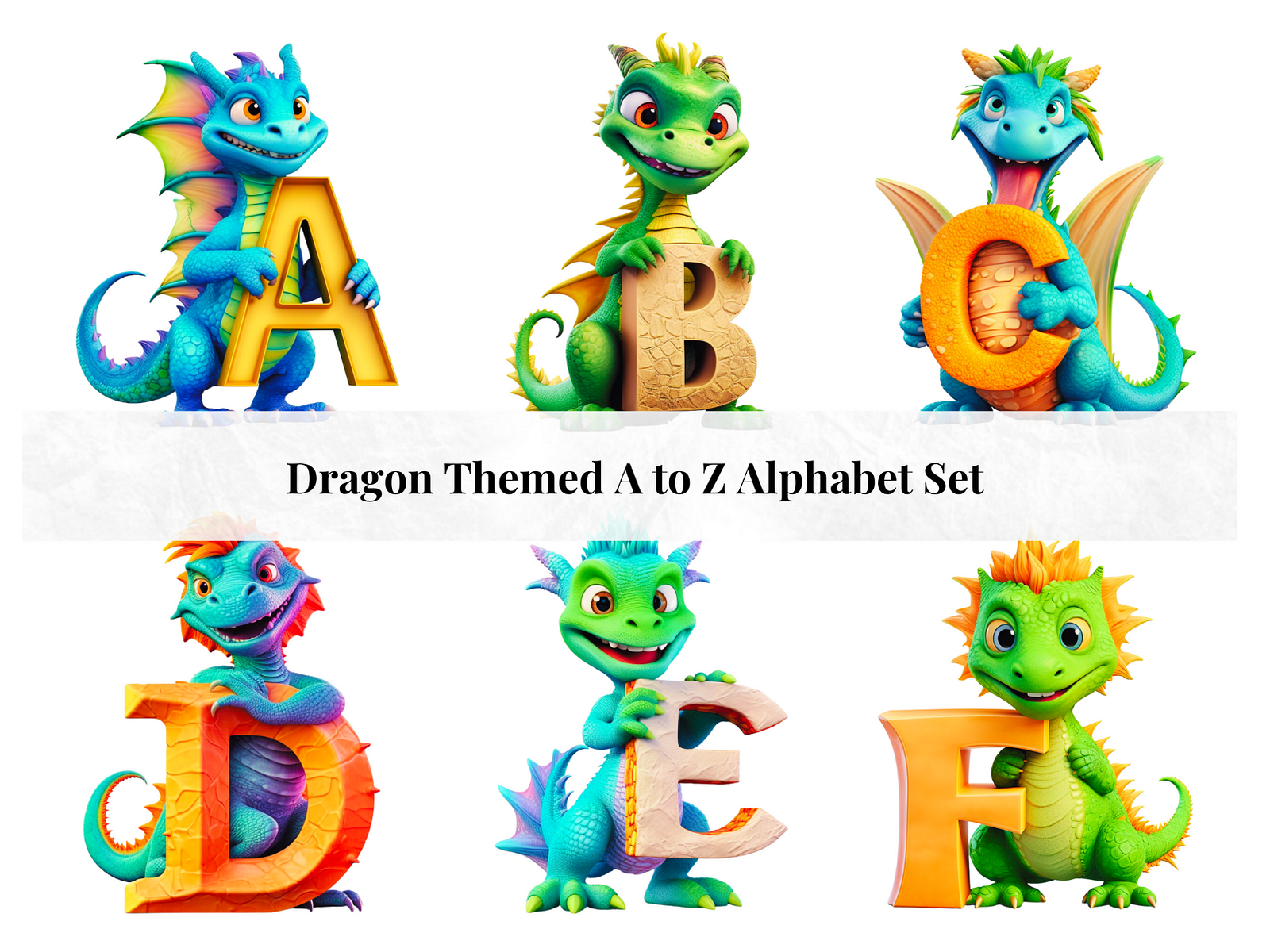 Set of 26 A to Z Alphabet Letters - Dragon Theme by Samantha-Anne Meyer ...