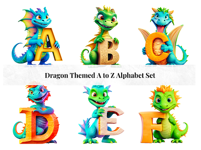 Set of 26 A to Z Alphabet Letters - Dragon Theme alphabet design alphabet letters alphabet set branding clipart letters commercial use fonts creative letter art design illustration ui