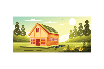 House with Solar Panels Illustration earth