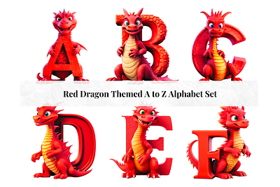 Set of 26 A to Z Alphabet Letters - Red Dragon Theme alphabet design alphabet letters alphabet set branding clipart letters commercial use fonts creative letter art design illustration ui